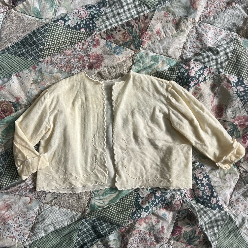 Antique Handmade Flannel Embroidered Cardigan